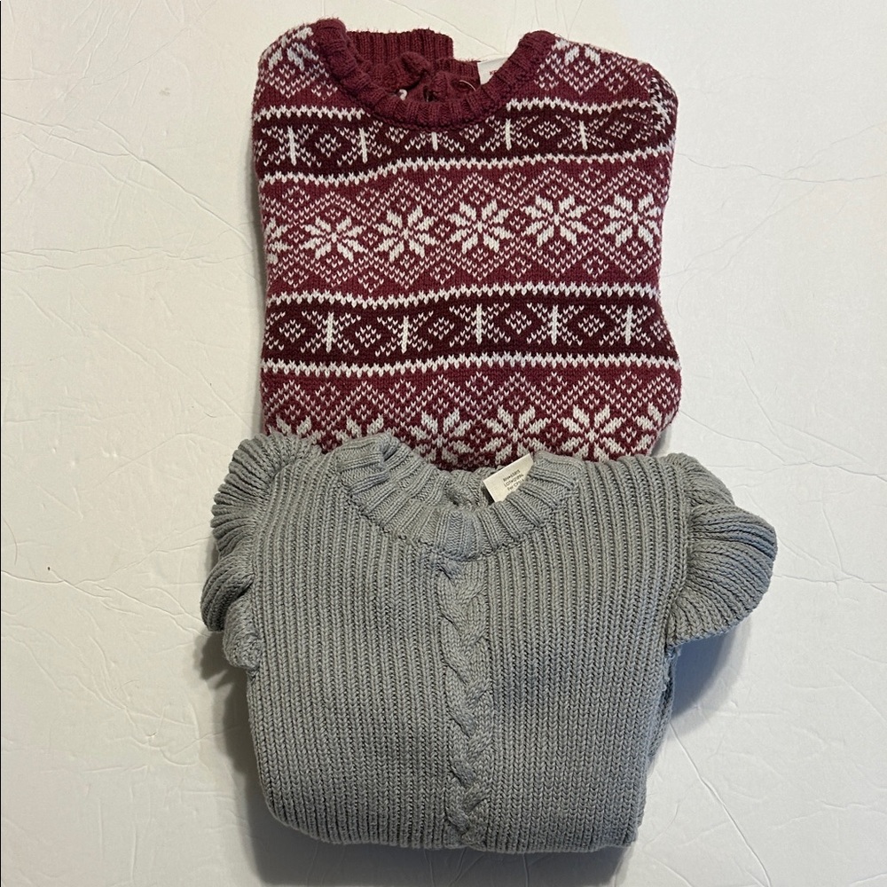 LAURA ASHLEY ADRIENNE VITTADINI 2T Gray Sweater Red Snowflake Dress Girl Holiday